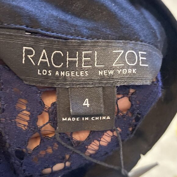 Rachel Zoe Blouse Womens 4 Navy Blue Lace Collared Lined Collared‎ Preppy - Picture 5 of 9